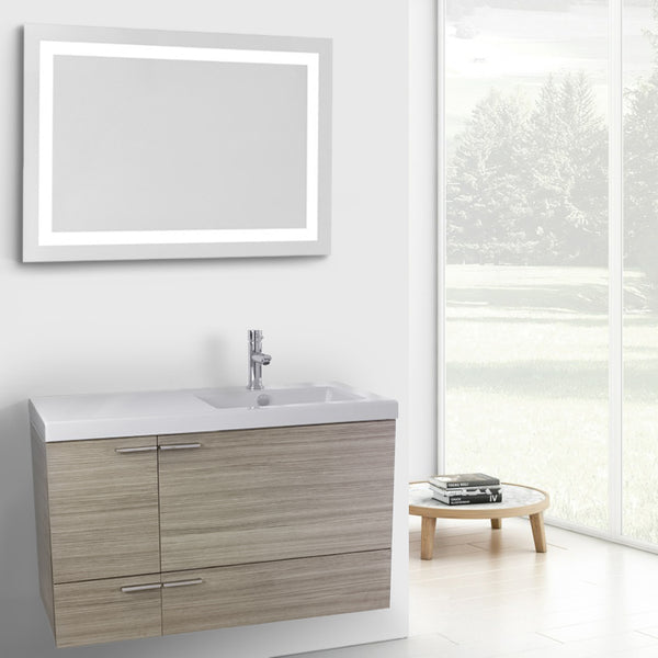 39 Inch Larch Canapa Bathroom Vanity with Fitted Ceramic Sink, Wall Mounted, Lighted Mirror Included - Stellar Hardware and Bath 