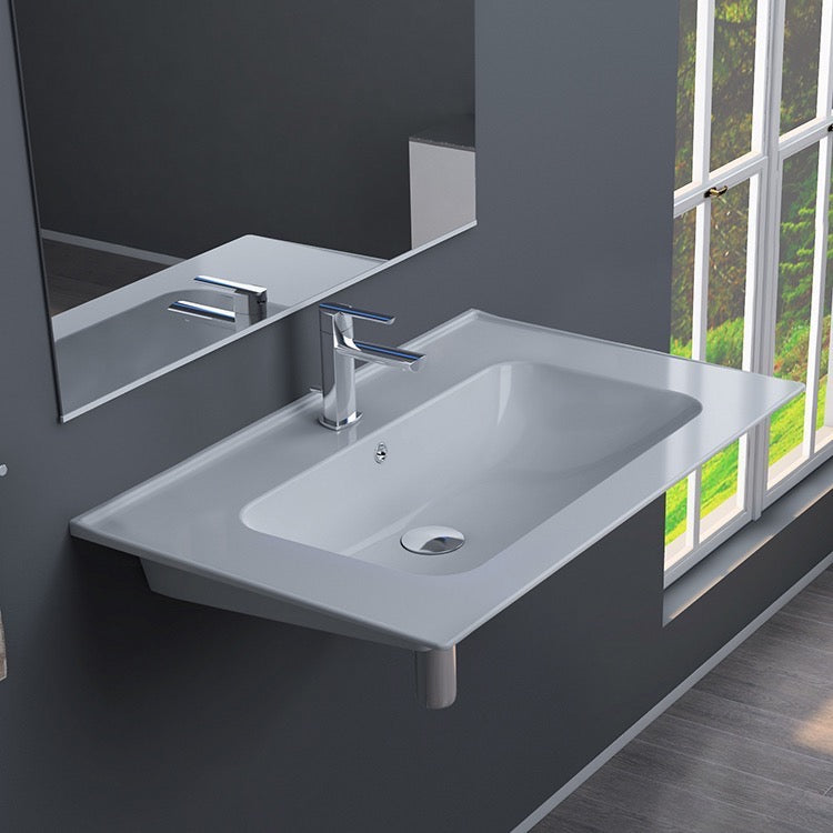 Blue Rectangular White Ceramic Wall Mounted or Drop In Sink - Stellar Hardware and Bath 