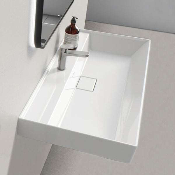 Sharp Rectangular White Ceramic Wall Mounted or Drop In Sink - Stellar Hardware and Bath 