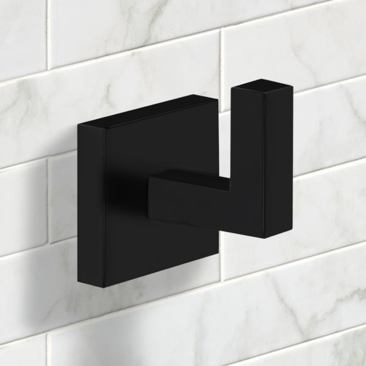 Modern Hotel Modern Square Bathroom Hook in Black Finish - Stellar Hardware and Bath 