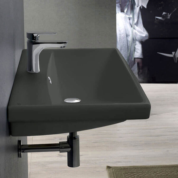 Elite Rectangle Matte Black Ceramic Wall Mounted or Drop In Sink - Stellar Hardware and Bath 