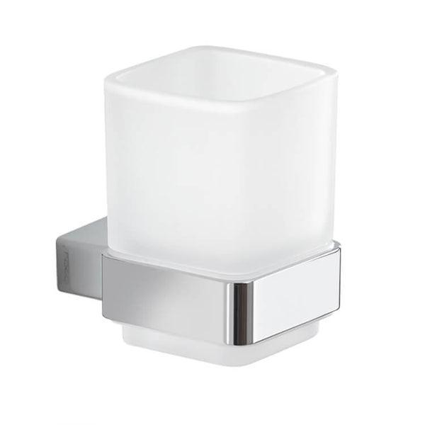 Wall Mounted Frosted Glass Toothbrush Holder With Matte Black Mounting - Stellar Hardware and Bath 