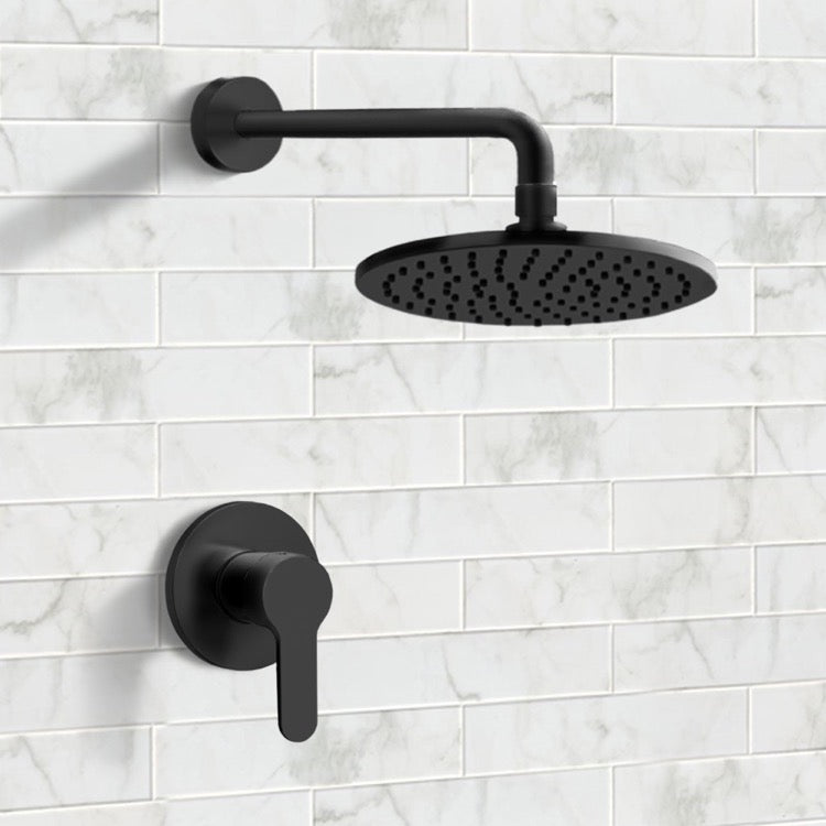 Mario Matte Black Shower Faucet Set with 8" Rain Shower Head - Stellar Hardware and Bath 