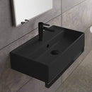 Teorema Matte Black Ceramic Wall Mounted Sink With Matte Black Towel Bar - Stellar Hardware and Bath 