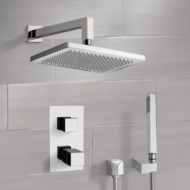 Orsino Chrome Thermostatic Shower System with 9.5" Rain Shower Head and Hand Shower - Stellar Hardware and Bath 