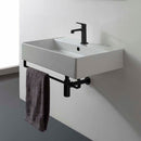 Teorema Rectangular Wall Mounted Ceramic Sink With Matte Black Towel Bar - Stellar Hardware and Bath 