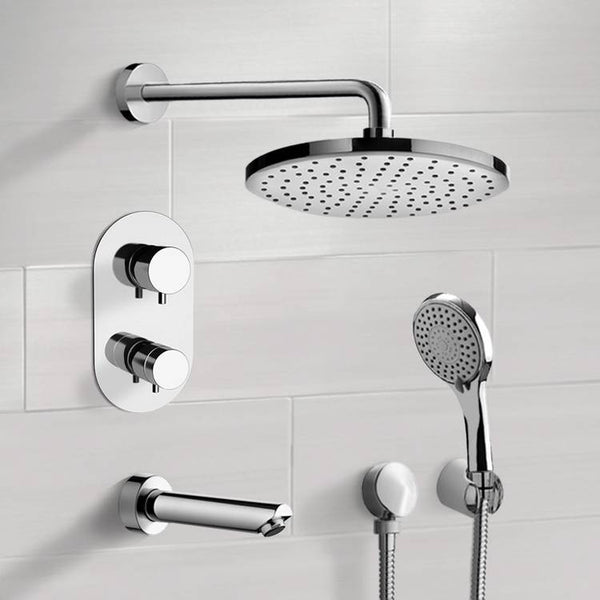 Tyga Chrome Thermostatic Tub and Shower System with Rain Shower Head and Hand Shower - Stellar Hardware and Bath 