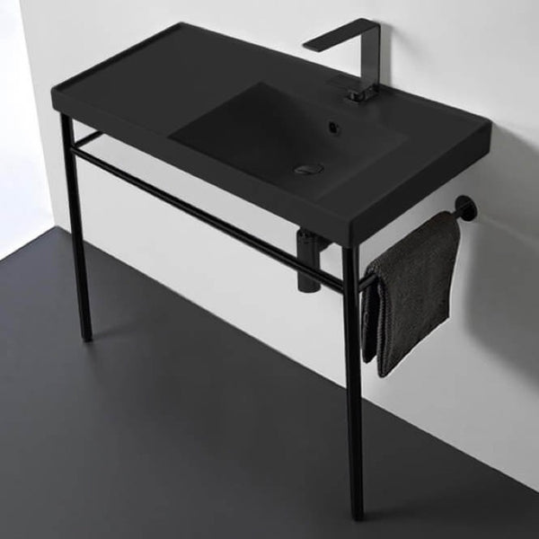 ML Matte Black Ceramic Console Sink and Matte Black Stand - Stellar Hardware and Bath 