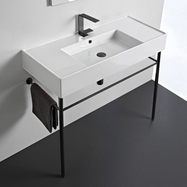 Teorema 2 Ceramic Console Sink and Matte Black Stand - Stellar Hardware and Bath 