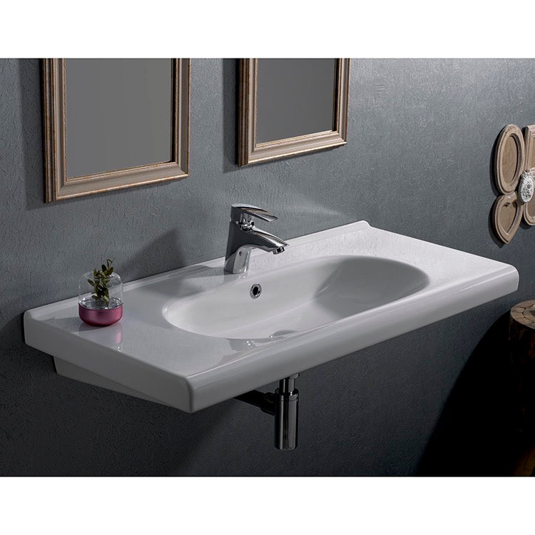 City Rectangle White Ceramic Wall Mounted Sink or Drop In Sink - Stellar Hardware and Bath 