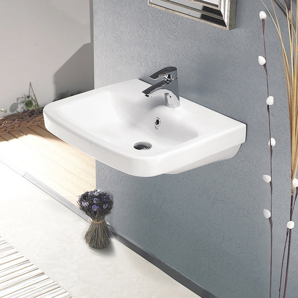 Noura Rectangular White Ceramic Wall Mounted or Drop In Sink - Stellar Hardware and Bath 