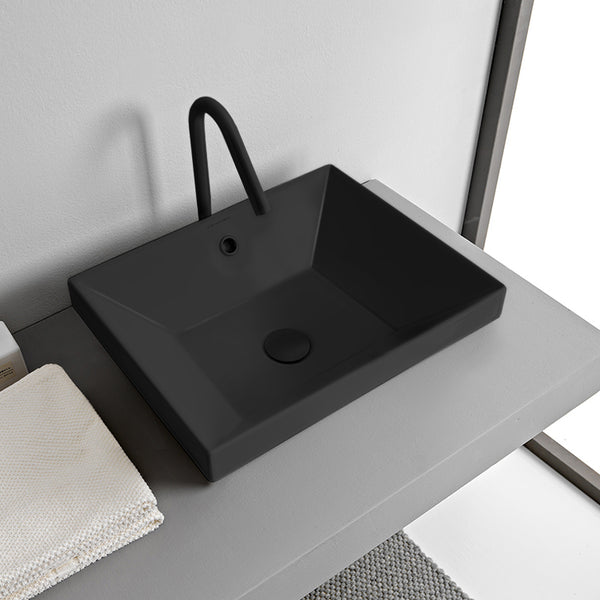 Teorema 2 Rectangular Matte Black Ceramic Drop In Sink - Stellar Hardware and Bath 