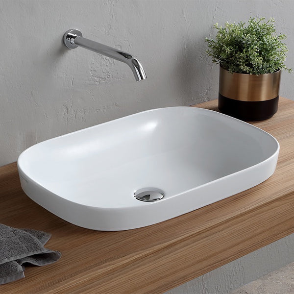 Glam Oval White Ceramic Drop In Sink - Stellar Hardware and Bath 