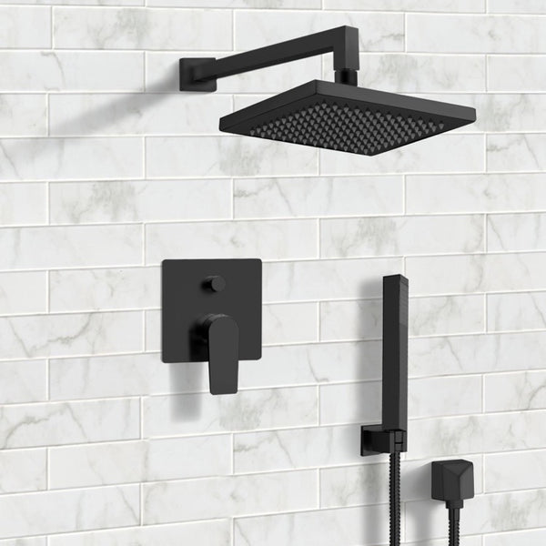 Orsino Matte Black Shower System with 8" Rain Shower Head and Hand Shower - Stellar Hardware and Bath 