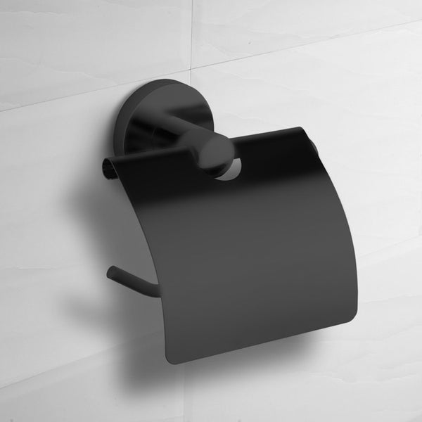 General Hotel Matte Black Toilet Paper Holder With Cover - Stellar Hardware and Bath 