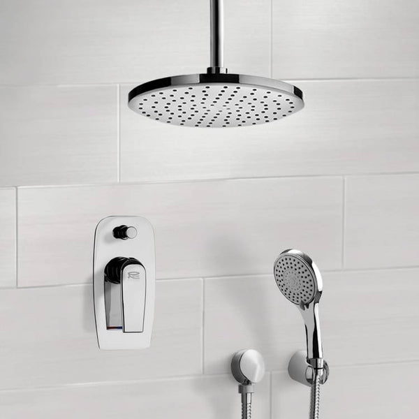 Orsino Chrome Shower System with 8" Rain Ceiling Shower Head and Hand Shower - Stellar Hardware and Bath 