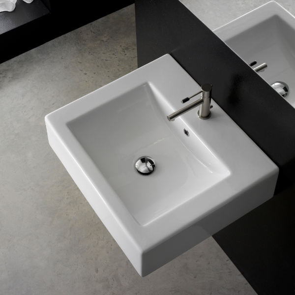 Square Square White Ceramic Wall Mounted or Vessel Sink - Stellar Hardware and Bath 