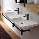 ML Double Basin Wall Mounted Ceramic Sink With Matte Black Towel Bar - Stellar Hardware and Bath 