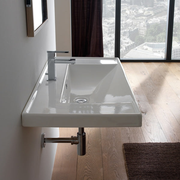 ML Rectangular White Ceramic Drop In or Wall Mounted Bathroom Sink - Stellar Hardware and Bath 