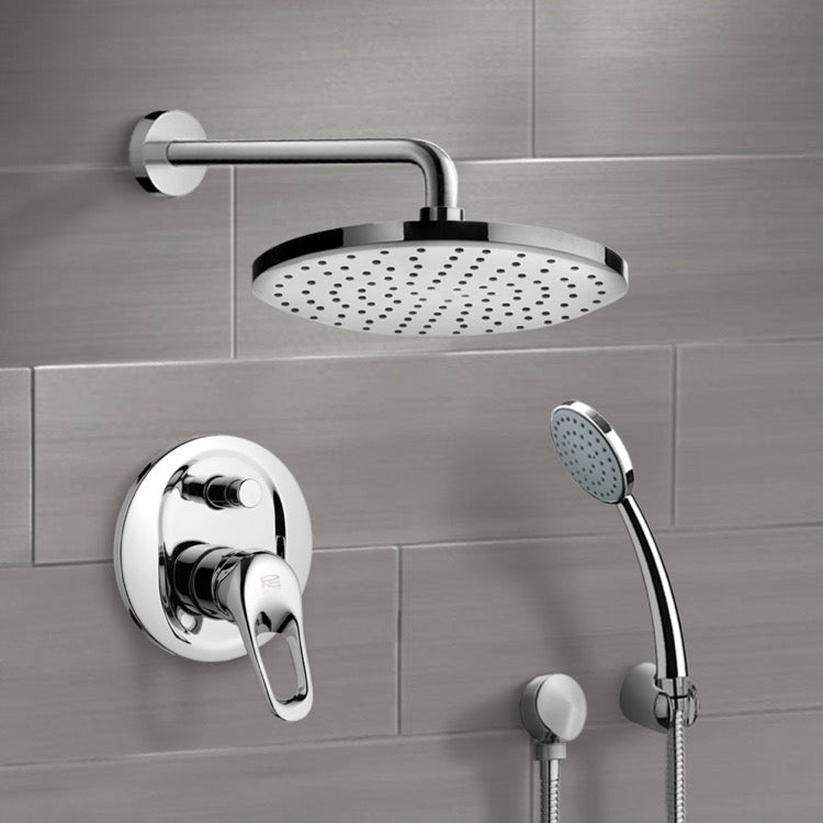 Orsino Chrome Shower System with 8" Rain Shower Head and Hand Shower - Stellar Hardware and Bath 