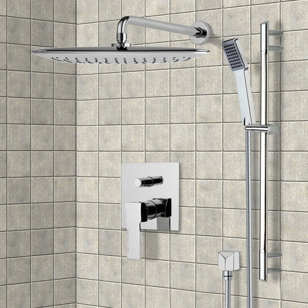 Rendino Chrome Shower System with 14" Rain Shower Head and Hand Shower - Stellar Hardware and Bath 