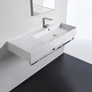 Teorema 2 Rectangular Ceramic Wall Mounted Sink With Counter Space, Towel Bar Included - Stellar Hardware and Bath 