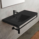 ML Wall Mounted Matte Black Ceramic Sink With Matte Black Towel Bar - Stellar Hardware and Bath 