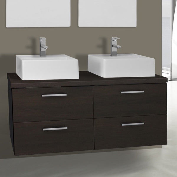 45 Inch Wenge Double Vessel Sink Bathroom Vanity, Wall Mounted - Stellar Hardware and Bath 