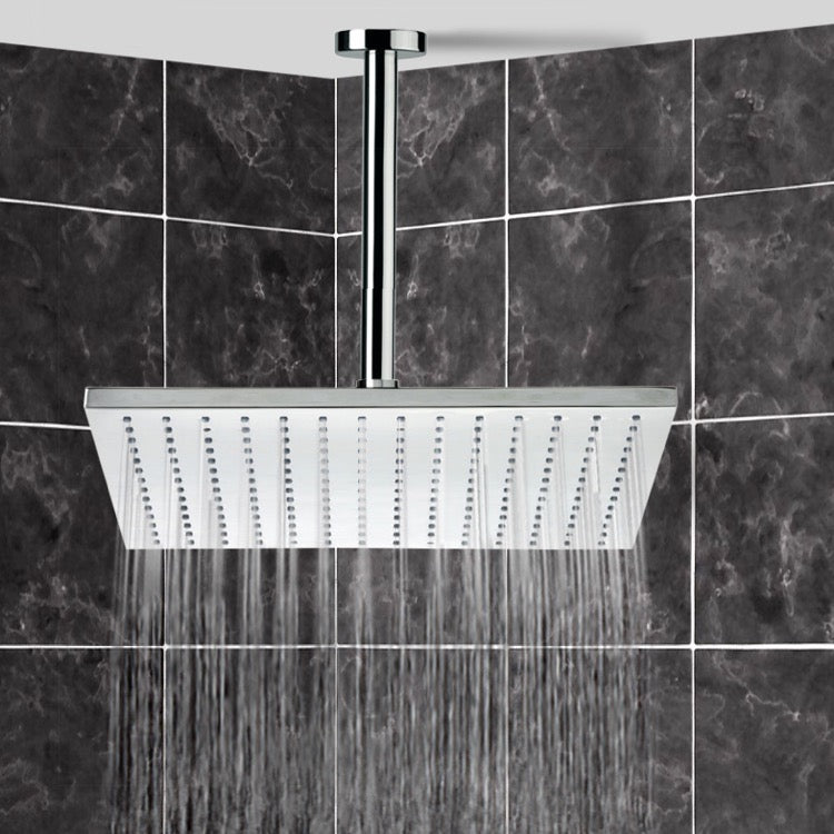 Enzo 12" Ceiling Mount Rain Shower Head With Arm, Chrome - Stellar Hardware and Bath 