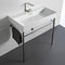 Sharp Rectangular White Ceramic Console Sink and Polished Chrome Stand - Stellar Hardware and Bath 