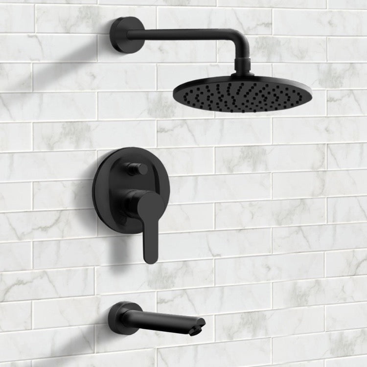 Peleo Matte Black Tub and Shower Faucet Sets with 8" Rain Shower Head - Stellar Hardware and Bath 