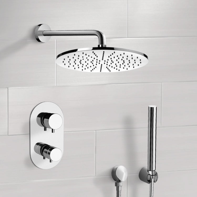 Orsino Chrome Thermostatic Shower System with 12" Rain Shower Head and Hand Shower - Stellar Hardware and Bath 