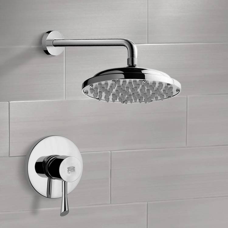 Mario Chrome Shower Faucet Set with 9" Rain Shower Head - Stellar Hardware and Bath 