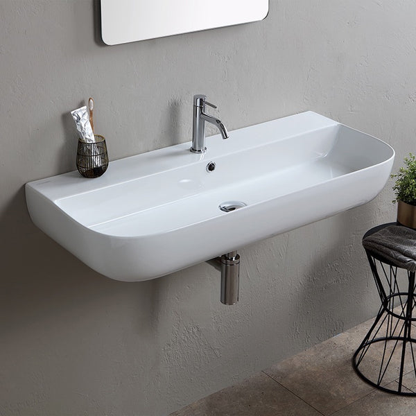 Glam Modern White Ceramic Wall Mounted or Vessel Sink - Stellar Hardware and Bath 