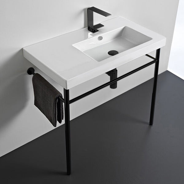 Condal Ceramic Console Sink and Matte Black Stand - Stellar Hardware and Bath 