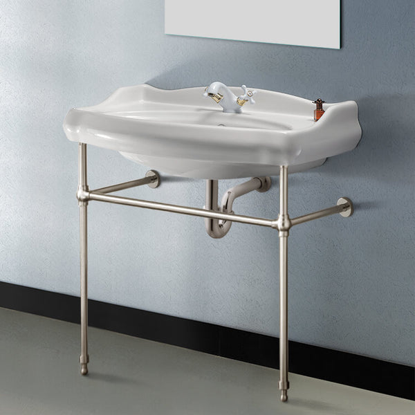 1837 Traditional Ceramic Console Sink With Satin Nickel Stand - Stellar Hardware and Bath 