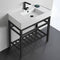 Teorema 2 Modern Ceramic Console Sink With Counter Space and Matte Black Base - Stellar Hardware and Bath 