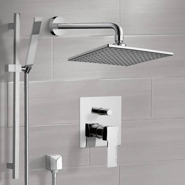 Rendino Chrome Shower System with 8" Rain Shower Head and Hand Shower - Stellar Hardware and Bath 