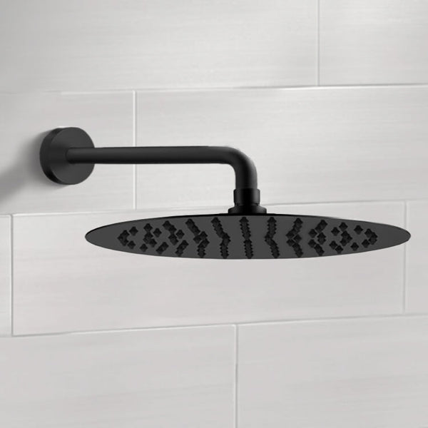 Water Therapy 16" Matte Black Rain Shower Head With Arm - Stellar Hardware and Bath 