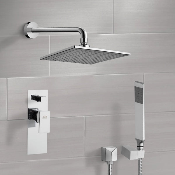 Orsino Chrome Shower System with 8" Rain Shower Head and Hand Shower - Stellar Hardware and Bath 