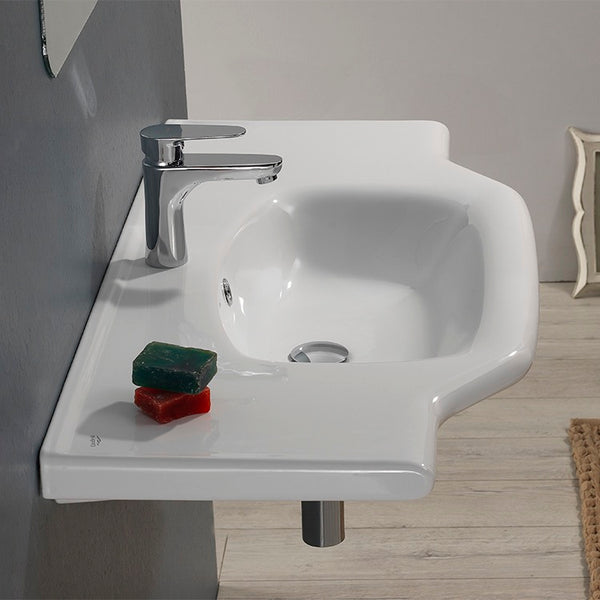 Yeni Klasik Rectangular White Ceramic Wall Mounted or Drop In Bathroom Sink - Stellar Hardware and Bath 