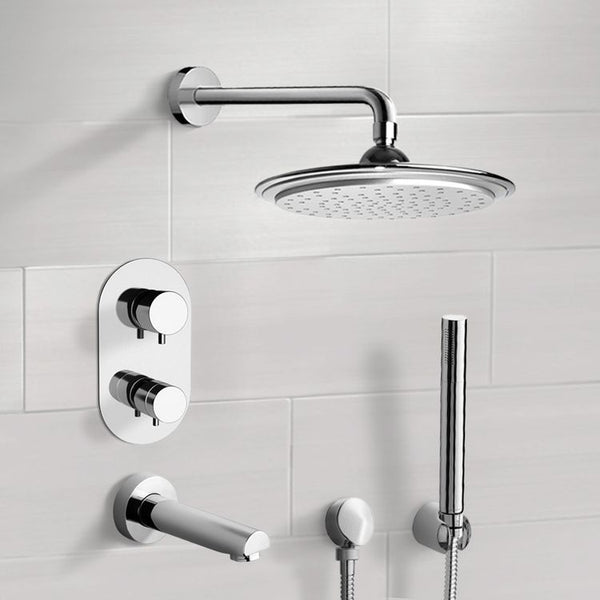 Tyga Chrome Thermostatic Tub and Shower System with 9" Rain Shower Head and Hand Shower - Stellar Hardware and Bath 