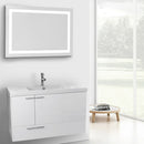 39 Inch Glossy White Bathroom Vanity with Fitted Ceramic Sink, Wall Mounted, Lighted Mirror Included - Stellar Hardware and Bath 