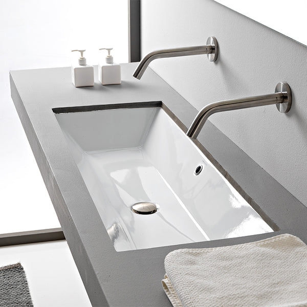 Teorema 2 Rectangular White Ceramic Trough Undermount Sink - Stellar Hardware and Bath 