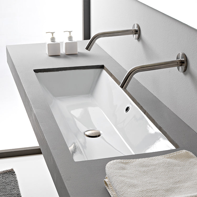 Teorema 2 Rectangular White Ceramic Trough Undermount Sink - Stellar Hardware and Bath 