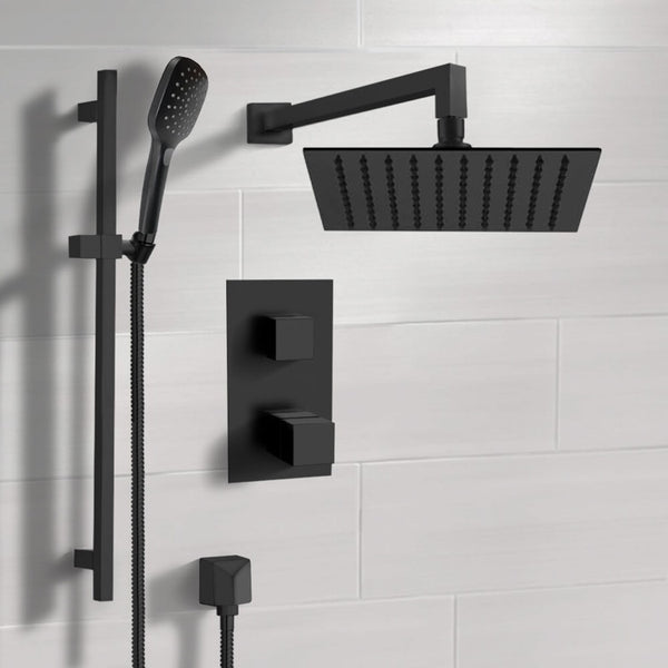 Galiano Matte Black Thermostatic Shower Set with Rain Shower Head and Hand Shower - Stellar Hardware and Bath 