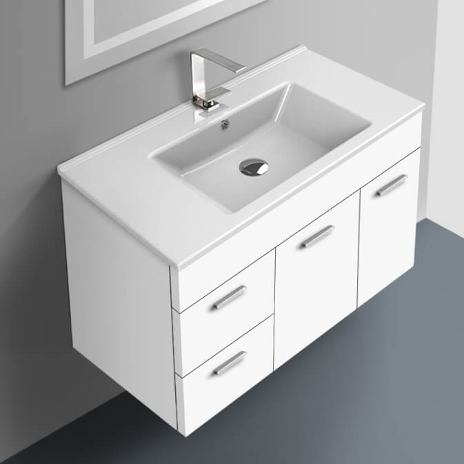 33 Inch Glossy White Bathroom Vanity Set - Stellar Hardware and Bath 