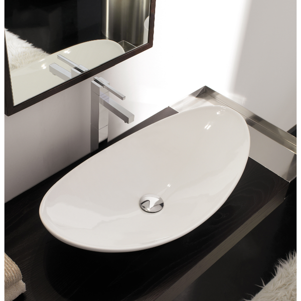 Zefiro Oval-Shaped White Ceramic Vessel Sink - Stellar Hardware and Bath 