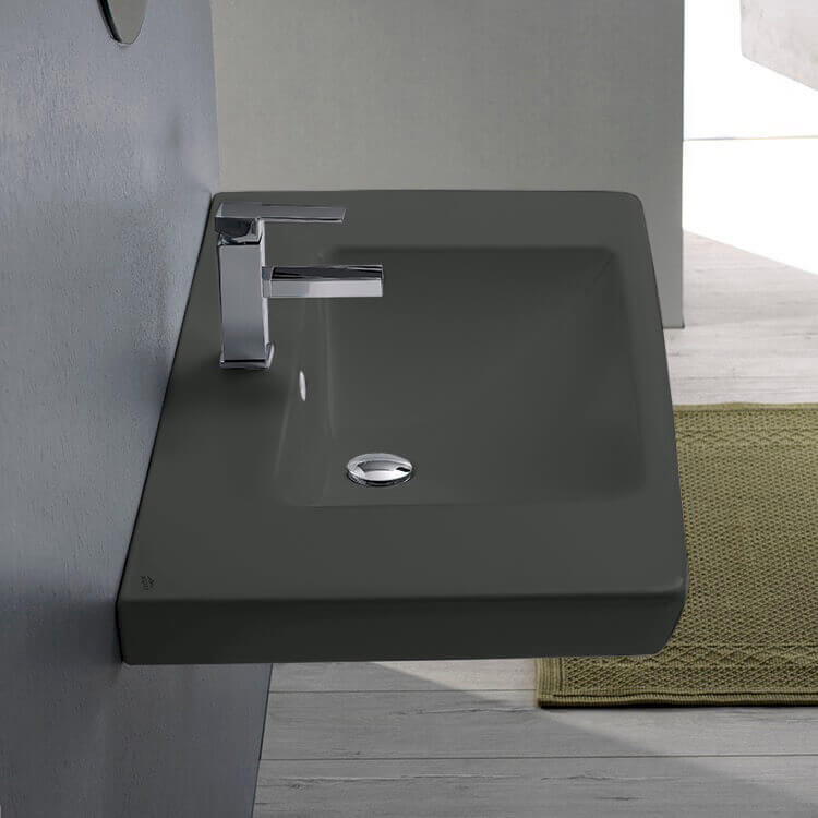 Porto Rectangle Matte Black Ceramic Wall Mounted or Drop In Sink - Stellar Hardware and Bath 