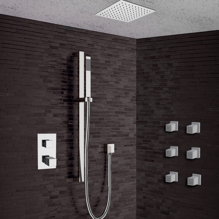 Autunno Chrome Thermostatic Shower System with 13" Rain Ceiling Mount Shower Head and Hand Shower - Stellar Hardware and Bath 